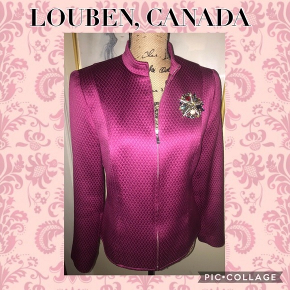 LOUBEN CANADA QUILTED FULL ZIP JACKET IN FUCHSIA~BONUS JEWELED PIN~SIZE 6 - Picture 1 of 7